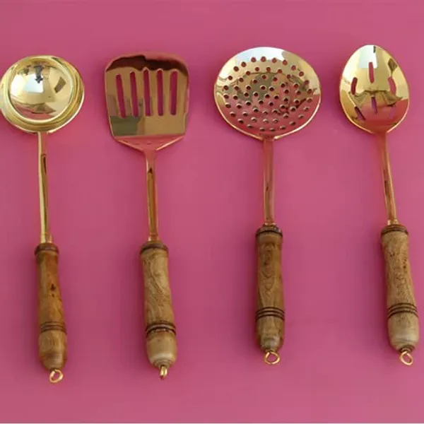 Copper_Brass_Serving/Cooking_LADLES_-_Set_of_4_Brass_Ladles_Wood_Handle_Curry,_Rice,_Frying_&_Ladle_Cooking_Spoons