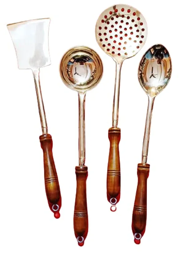 Copper_Brass_Serving/Cooking_LADLES_-_Set_of_4_Brass_Ladles_Wood_Handle_Curry,_Rice,_Frying_&_Ladle_Cooking_Spoons