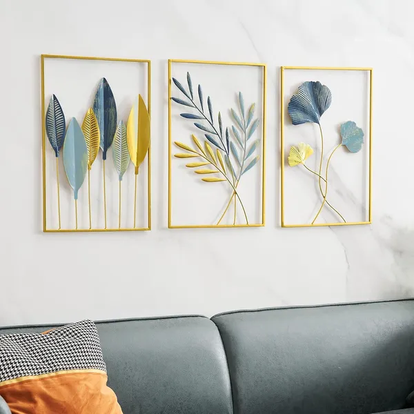 Copper_Gold_Leaf_Wall_Decor_Modern_Wall_Art_Home_Decor,_Set_of_3