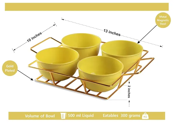Copper_Snack_Four_Metal_Bowl_Gold_Plated_Tray_with_Handle_for_Fresh_Fruit_Tray,_Dried_Fruit_Tray,_with_Tray,_Snack_Tray,_Grid_Plate_(Gold_and_Lime)_Ramekin_Guest_Refeshment_Set
