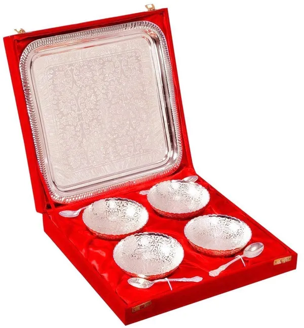 Copper__Silver_Plated_Brass_Bowl_Set_with_Tray_-_Pack_of_9