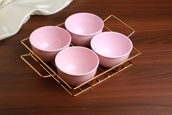 Copper_Snack_Four_Metal_Pink_Bowl_Gold_Plated_Tray_with_Handle_for_Fresh_Fruit_Tray,_Dried_Fruit,_Grid_Plate_(Gold_and_Pink)_Ramekin_Guest_Refeshment_Set