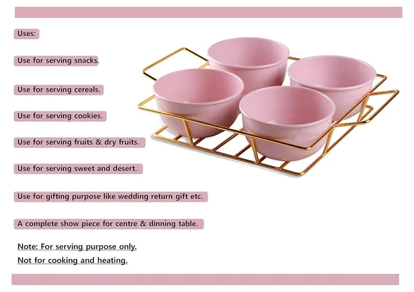 Copper_Snack_Four_Metal_Pink_Bowl_Gold_Plated_Tray_with_Handle_for_Fresh_Fruit_Tray,_Dried_Fruit,_Grid_Plate_(Gold_and_Pink)_Ramekin_Guest_Refeshment_Set