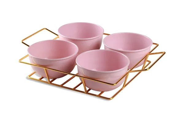 Copper_Snack_Four_Metal_Pink_Bowl_Gold_Plated_Tray_with_Handle_for_Fresh_Fruit_Tray,_Dried_Fruit,_Grid_Plate_(Gold_and_Pink)_Ramekin_Guest_Refeshment_Set