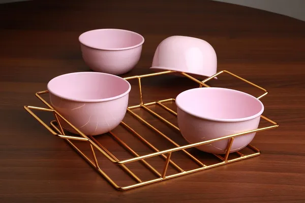 Copper_Snack_Four_Metal_Pink_Bowl_Gold_Plated_Tray_with_Handle_for_Fresh_Fruit_Tray,_Dried_Fruit,_Grid_Plate_(Gold_and_Pink)_Ramekin_Guest_Refeshment_Set