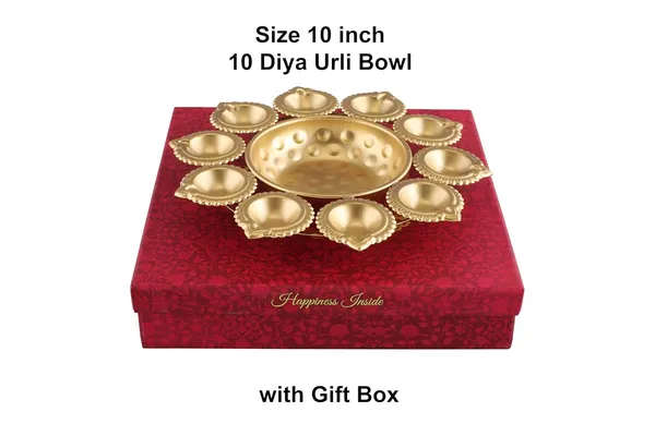 Copper_Metal_Decorative_Metal_Diya_Traditional_Diya_Urli_Tealight_Holder_Golden_Bowl_for_Floating_Flowers_Home,Office_Wedding_Decor_Size_10_Inches_with_10_diyas_with_Gift_Box