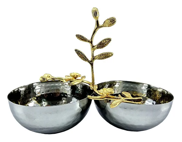 Copper_Two_Bowls_with_Leaf_Holder_|_Steel_Bowls_and_Aluminum_Leaf_Holder|_Gold_Silver_Color_|Refreshner|Dry_Fruit_Serving|Decorative_Bowl|Tableware|Centerpiece|Gifting|Made_in_India