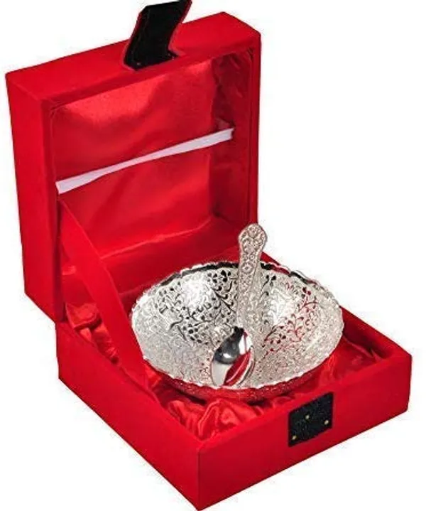 German_Silver_Single_Bowl_With_Royal_Velvet_Box_-2_Pieces_Set,_250_milliliter