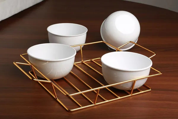 Copper_Snack_Four_Metal_Bowl_Gold_Plated_Tray_with_Handle_for_Fresh_Fruit_Tray,_Dried_Fruit_Tray,_with_Tray,_Snack_Tray,_Grid_Plate_(Gold_and_White)_Ramekin_Guest_Refeshment_Set