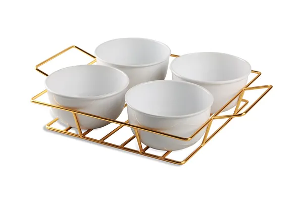 Copper_Snack_Four_Metal_Bowl_Gold_Plated_Tray_with_Handle_for_Fresh_Fruit_Tray,_Dried_Fruit_Tray,_with_Tray,_Snack_Tray,_Grid_Plate_(Gold_and_White)_Ramekin_Guest_Refeshment_Set