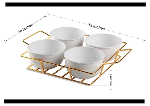 Copper_Snack_Four_Metal_Bowl_Gold_Plated_Tray_with_Handle_for_Fresh_Fruit_Tray,_Dried_Fruit_Tray,_with_Tray,_Snack_Tray,_Grid_Plate_(Gold_and_White)_Ramekin_Guest_Refeshment_Set