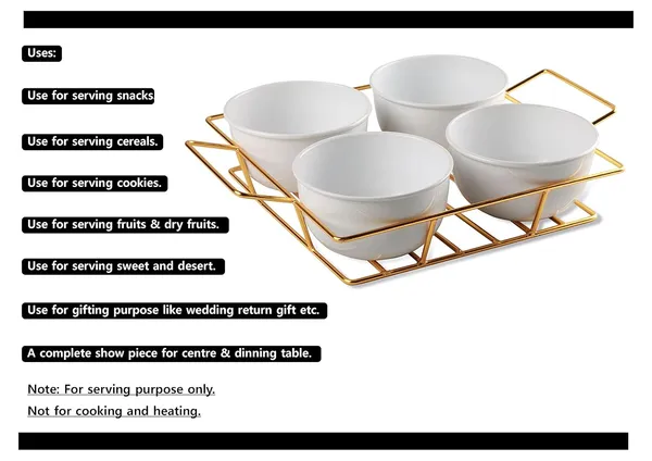 Copper_Snack_Four_Metal_Bowl_Gold_Plated_Tray_with_Handle_for_Fresh_Fruit_Tray,_Dried_Fruit_Tray,_with_Tray,_Snack_Tray,_Grid_Plate_(Gold_and_White)_Ramekin_Guest_Refeshment_Set