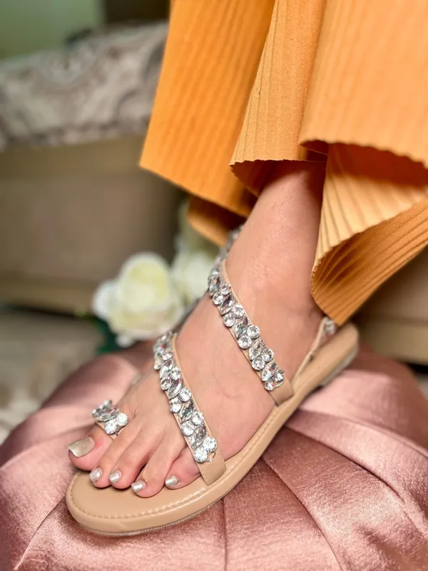 Silver_Polyster_Diamond_Anklet_Affair_Flats_For_Women
