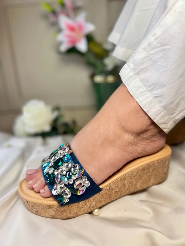 Blue_Leather_Elegant_Crystal_Embellished_Wedge_For_Women