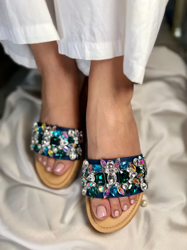 Blue_Leather_Elegant_Crystal_Embellished_Wedge_For_Women