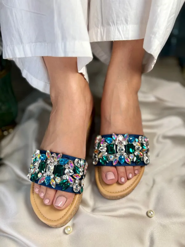 Blue_Leather_Elegant_Crystal_Embellished_Wedge_For_Women