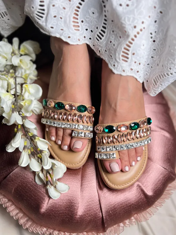 Multicolour_Leather_Emerald_&_Crystal_Embellished_Wedges_For_Women