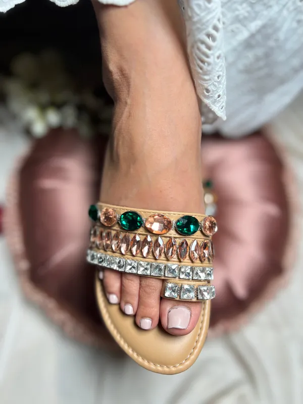 Multicolour_Leather_Emerald_&_Crystal_Embellished_Wedges_For_Women