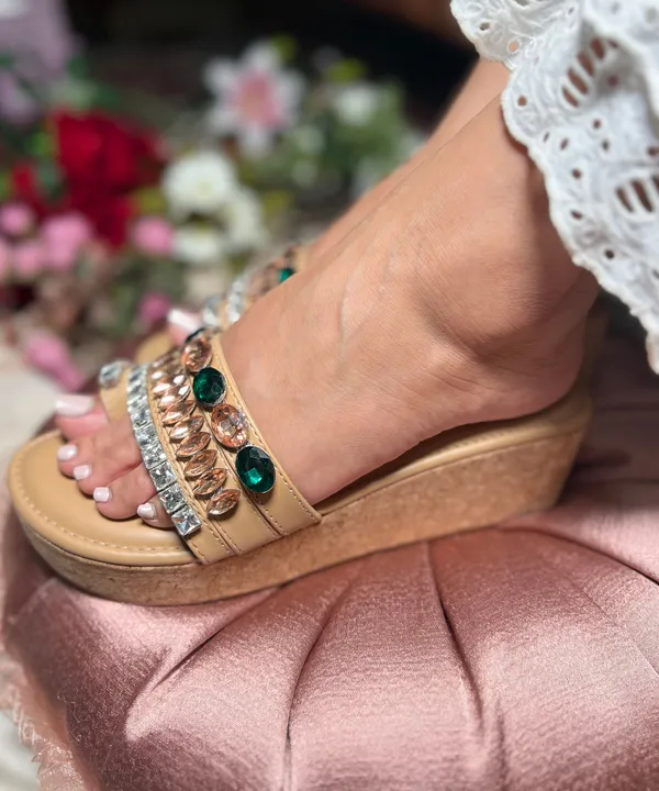 Multicolour_Leather_Emerald_&_Crystal_Embellished_Wedges_For_Women