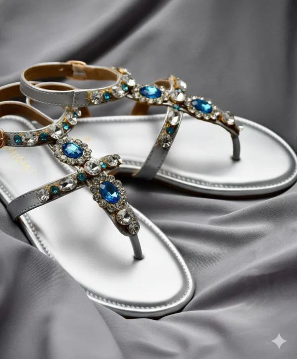 Silver_Polyster_Blue_Aura_Flats_For_Women