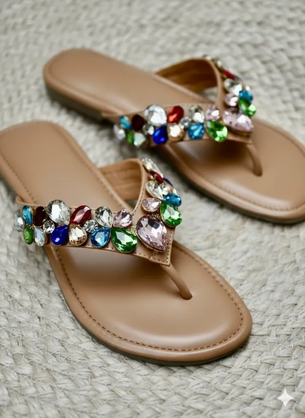 Brown_Polyster_Gem_Garden_Flats_For_Women