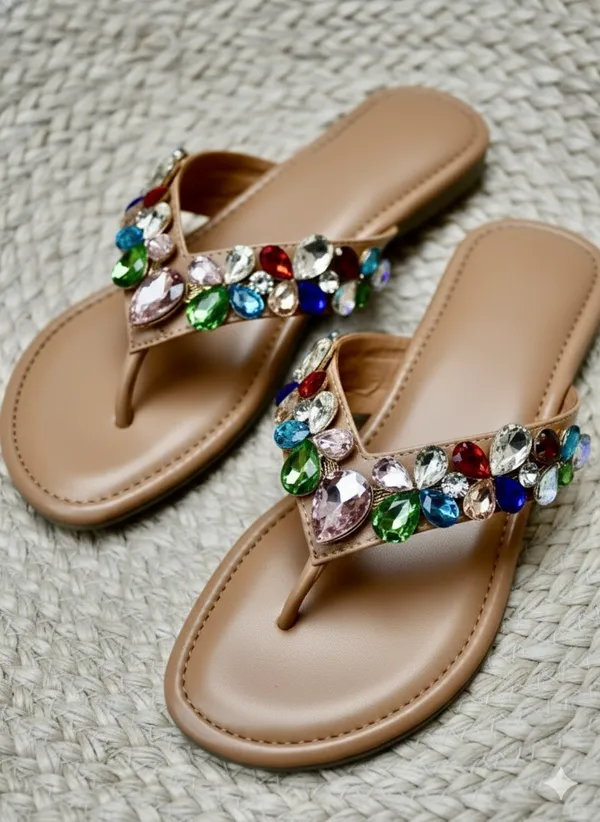 Brown_Polyster_Gem_Garden_Flats_For_Women