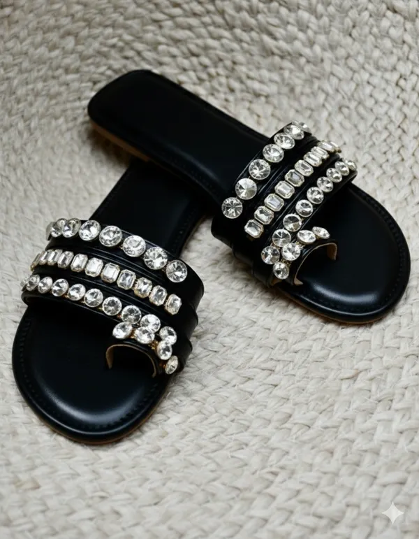 Black_Polyster_Crystal_Glaze_Flats_For_Women