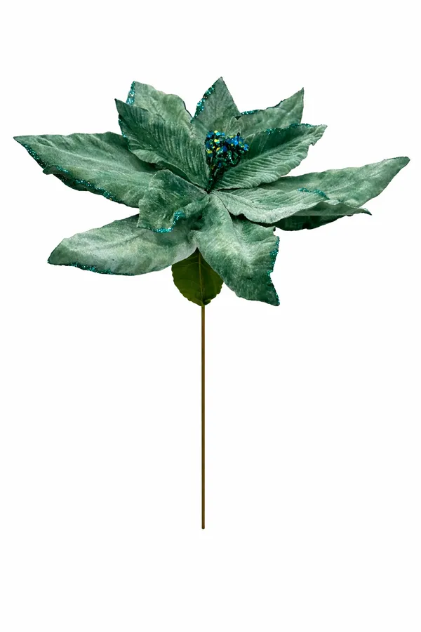 Green_Fabric_And_Plastic_And_Glitter_Velvet_Glitter_Poinsettia_For_Home_Decor