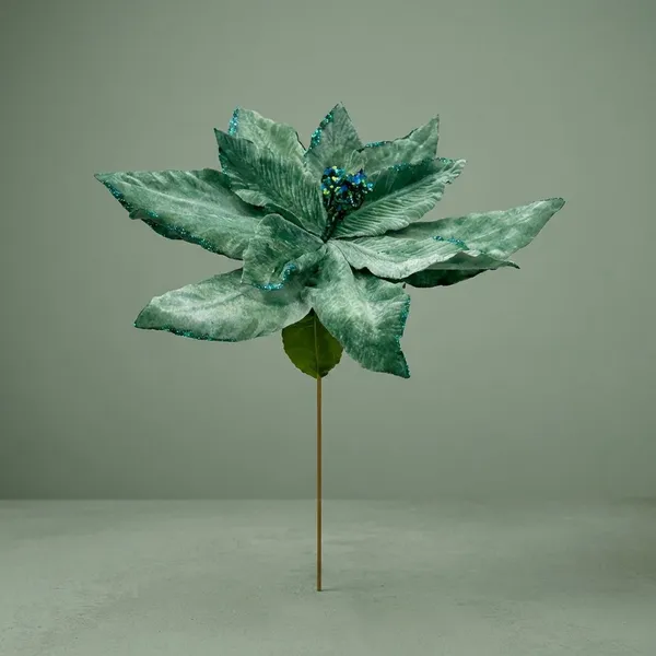 Green_Fabric_And_Plastic_And_Glitter_Velvet_Glitter_Poinsettia_For_Home_Decor