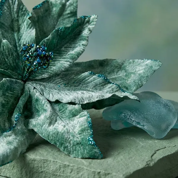 Green_Fabric_And_Plastic_And_Glitter_Velvet_Glitter_Poinsettia_For_Home_Decor