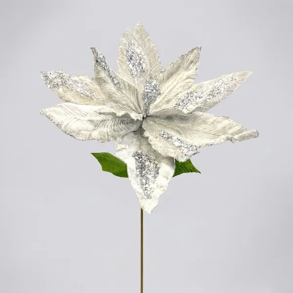Silver_Grey_Fabric_And_Plastic_And_Glitter_Frosted_Glitter_Poinsettia_For_Home_Decor