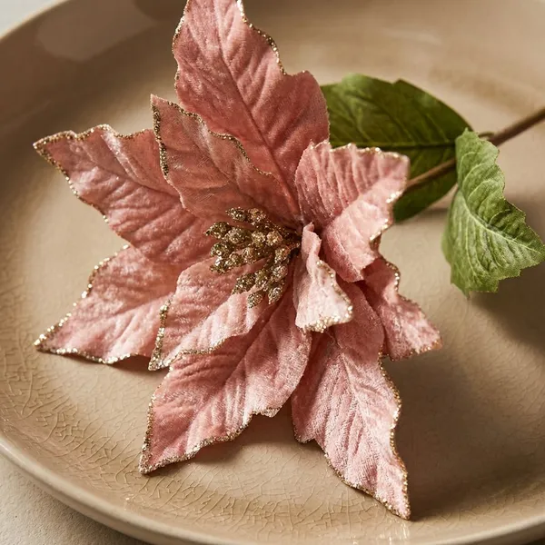 Blush_Pink_Fabric_And_Plastic_And_Glitter_Velvet_Glitter_Poinsettia_For_Home_Decor