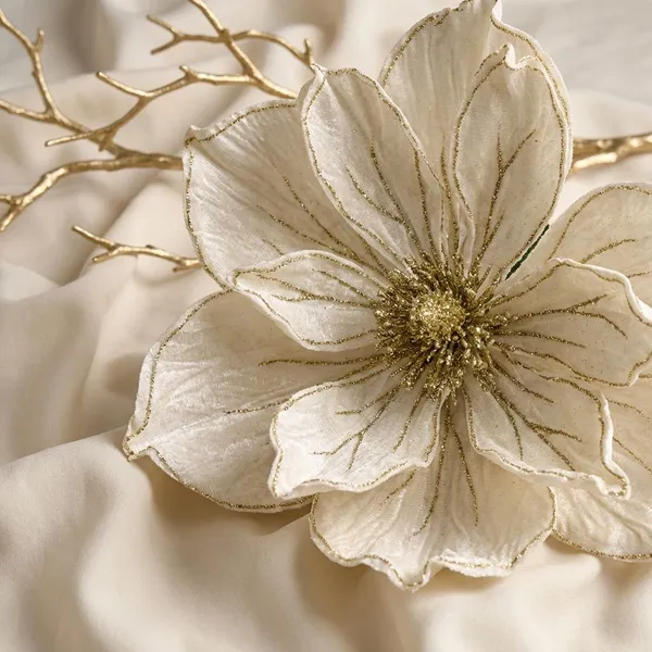Ivory_Fabric_And_Plastic_And_Glitter_Velvet_Glitter_Flower_For_Home_Decor