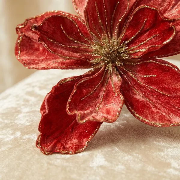 Red_Coral_Fabric_And_Plastic_Glitter_Velvet_Flower_For_Home_Decor