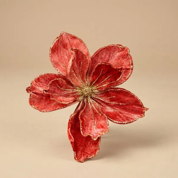 Red_Coral_Fabric_And_Plastic_Glitter_Velvet_Flower_For_Home_Decor