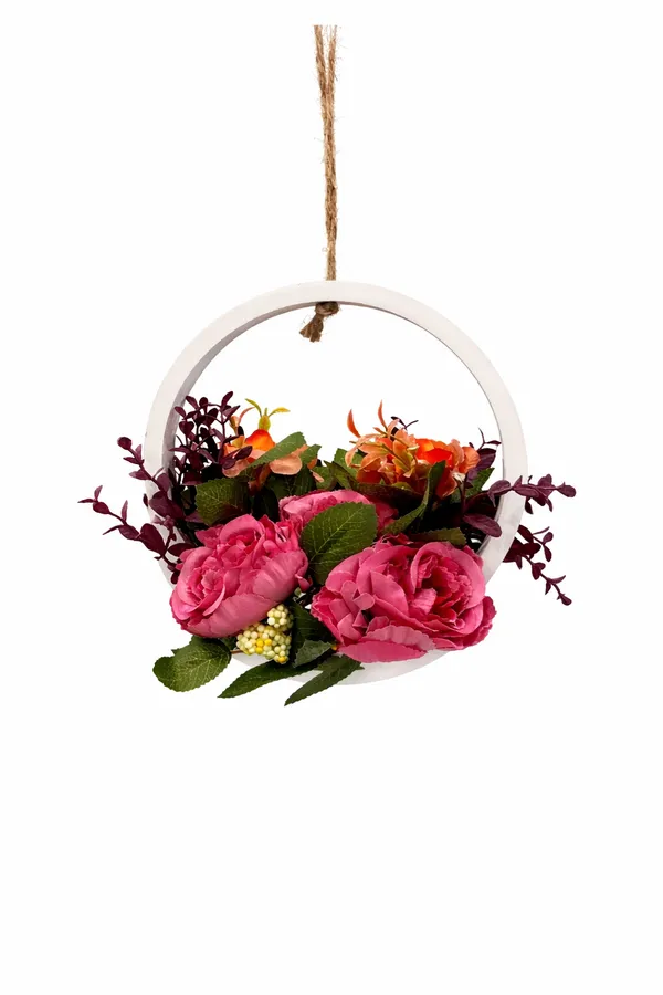 Multicolour_Artificial_Flowers_And_Metal_Hanging_Floral_Ring_Arrangement_For_Home_Decor