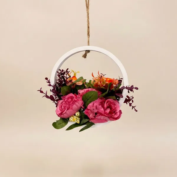 Multicolour_Artificial_Flowers_And_Metal_Hanging_Floral_Ring_Arrangement_For_Home_Decor