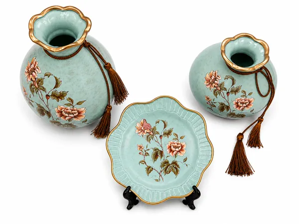 Blue-Green_Floral_Decorative_Jar_Set