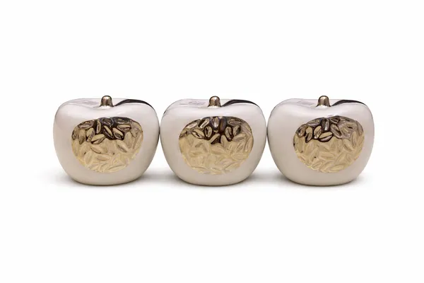 White_And_Silver_Ceramic_With_Metallic_Finish_Apple_Decorative_Figurineset_Of_4_For_Home_Decor