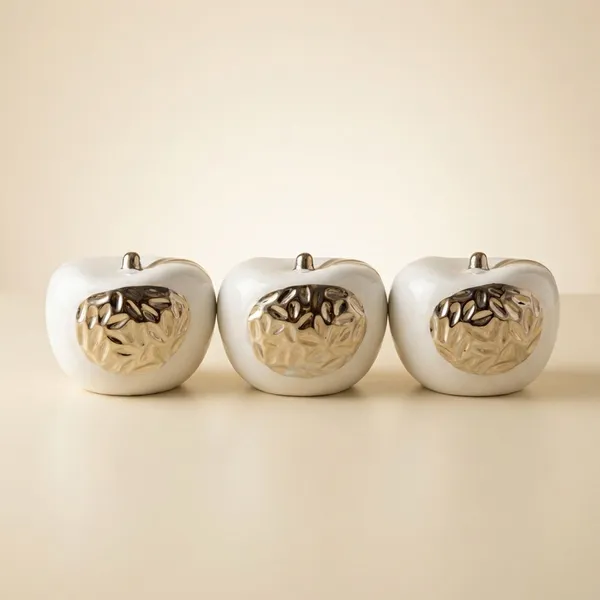 White_And_Silver_Ceramic_With_Metallic_Finish_Apple_Decorative_Figurineset_Of_4_For_Home_Decor