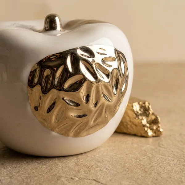 White_And_Silver_Ceramic_With_Metallic_Finish_Apple_Decorative_Figurineset_Of_4_For_Home_Decor