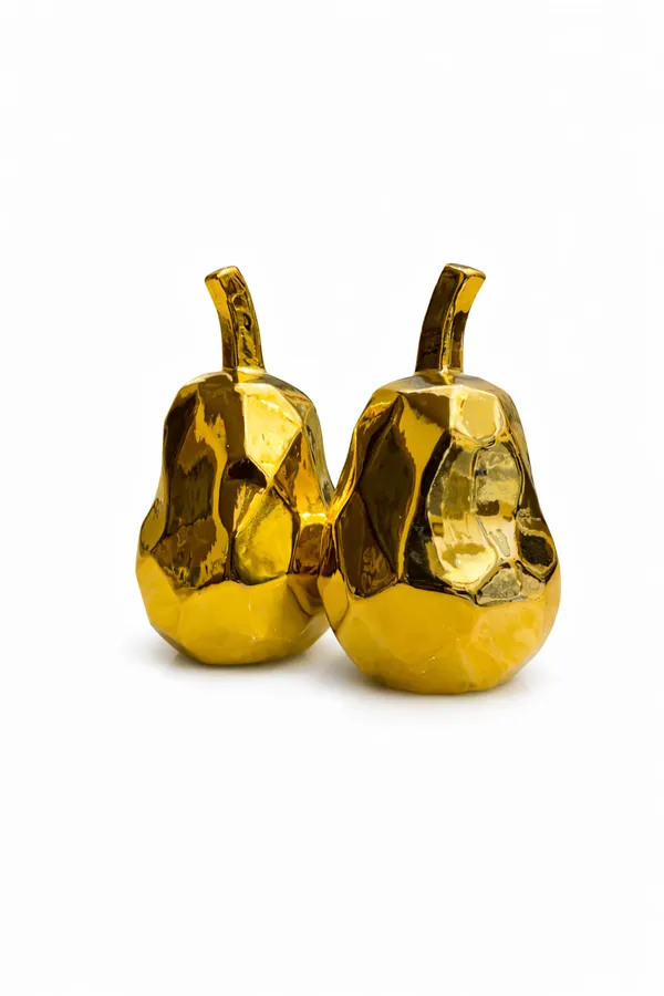 Golden_Resin_With_Metallic_Finish_Pear_Decorative_Figurines_Set_Of_2_For_Home_Decor