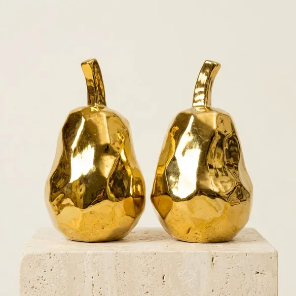 Golden_Resin_With_Metallic_Finish_Pear_Decorative_Figurines_Set_Of_2_For_Home_Decor