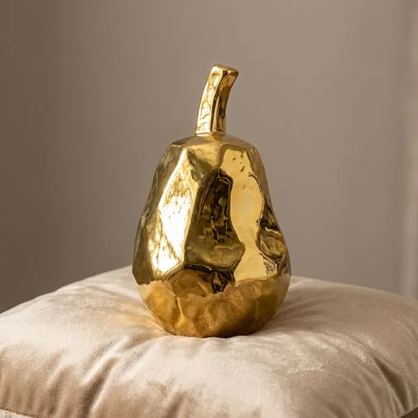 Golden_Resin_With_Metallic_Finish_Pear_Decorative_Figurines_Set_Of_2_For_Home_Decor