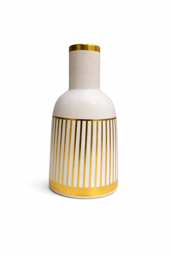 White_And_Golden_Ceramic_Stripe_Vase_Tall_For_Home_Decor