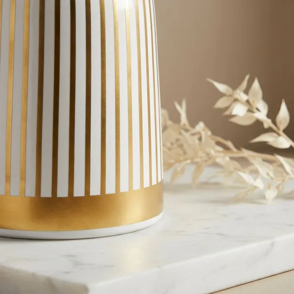White_And_Golden_Ceramic_Stripe_Vase_Tall_For_Home_Decor