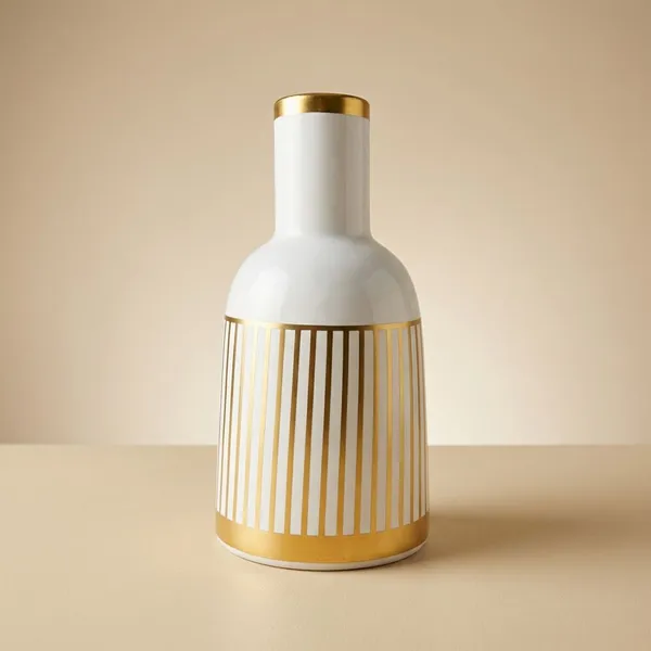 White_And_Golden_Ceramic_Stripe_Vase_Tall_For_Home_Decor