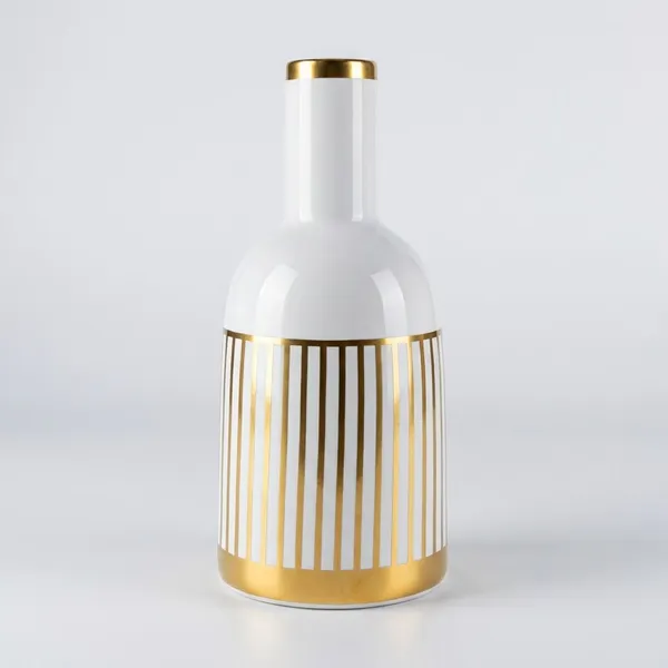 White_And_Golden_Ceramic_Stripe_Bottle_Vase_For_Home_Decor