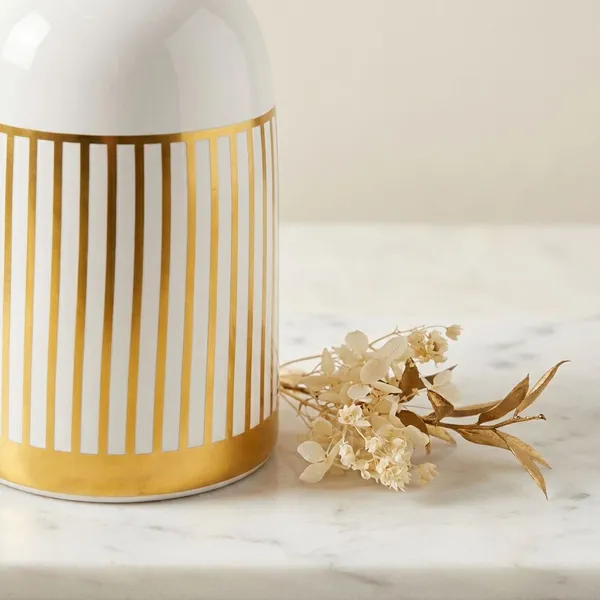 White_And_Golden_Ceramic_Stripe_Bottle_Vase_For_Home_Decor