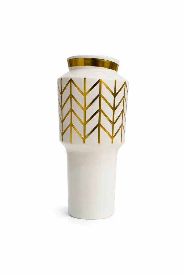 White_And_Golden_Ceramic_Chevron_Ceramic_Vase_Compact_For_Home_Decor